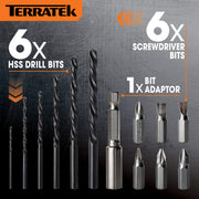 Terratek Terratek Cordless Drill Set | Battery Powered Combi Drill with Bits