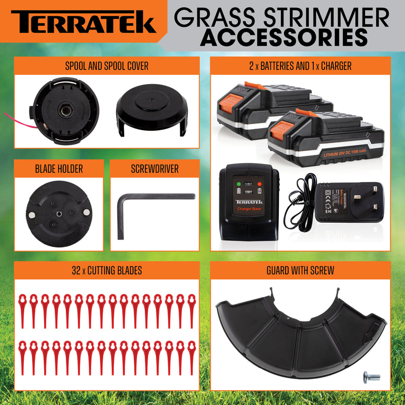 Terratek Terratek Cordless Grass Strimmer | 2 Batteries, Blades & Spool