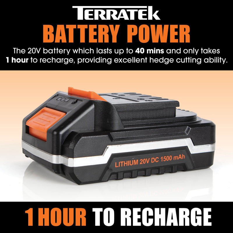 Terratek Terratek Cordless Hedge Trimmer | 20V Fast Charge Hedge Cutter