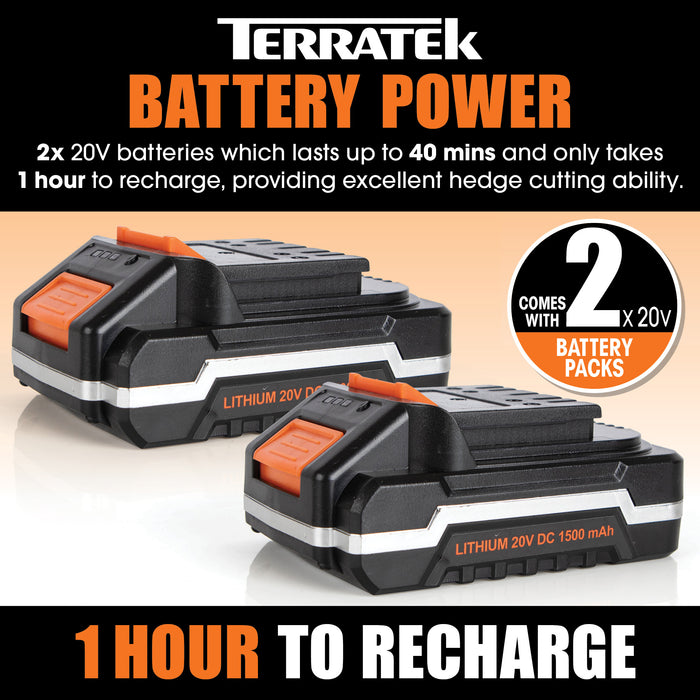 Terratek Terratek Cordless Hedge Trimmer | 20V Hedge Cutter with 2 Batteries