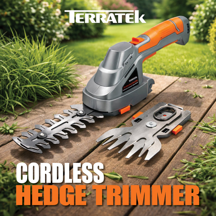 Terratek Terratek Cordless Hedge Trimmer | 7.2V 2-in-1 Battery Hedge Cutter