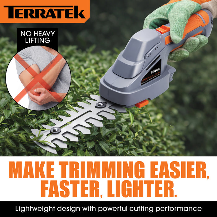 Terratek Terratek Cordless Hedge Trimmer | 7.2V 2-in-1 Battery Hedge Cutter