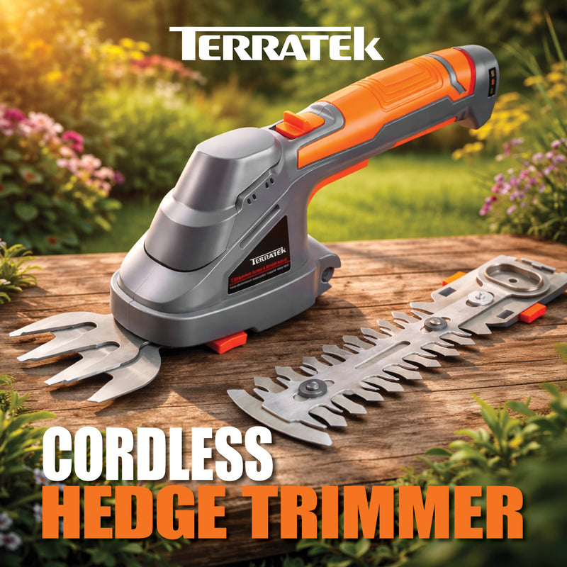 Terratek Terratek Cordless Hedge Trimmer | 7.2V 2-in-1 Battery Hedge Cutter