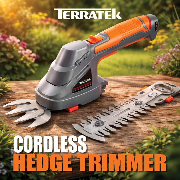 Terratek Terratek Cordless Hedge Trimmer | 7.2V 2-in-1 Battery Hedge Cutter
