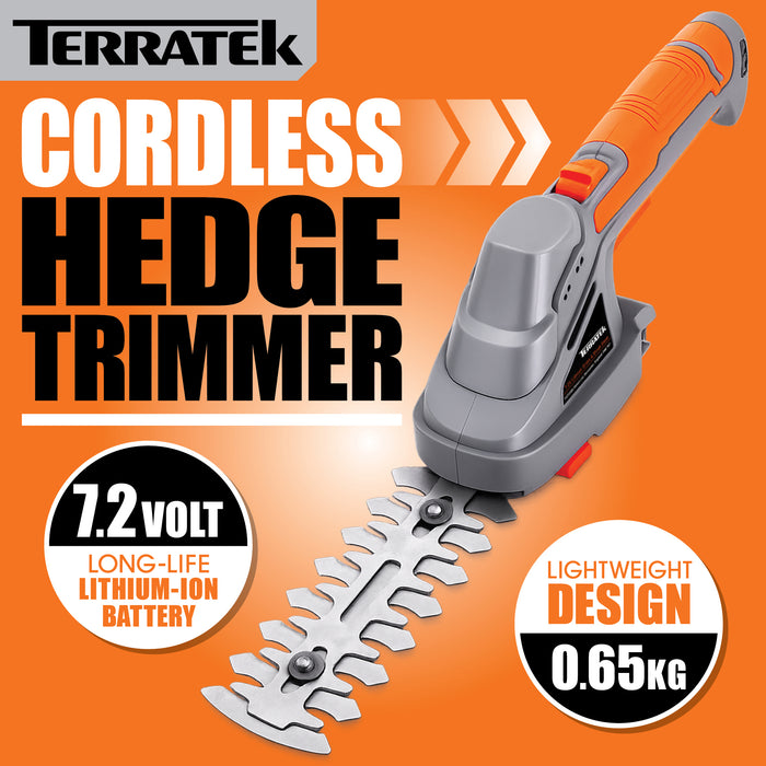 Terratek Terratek Cordless Hedge Trimmer | 7.2V 2-in-1 Battery Hedge Cutter
