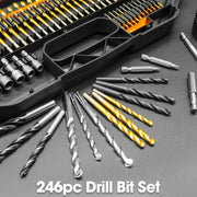 Terratek Terratek Drill Bit Set | 246 Piece Wood Metal Masonry Kit Carry Case