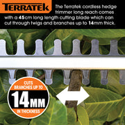 Terratek Terratek Long Reach Hedge Trimmer | 20V Cordless Pole Cutter with 2 Batteries