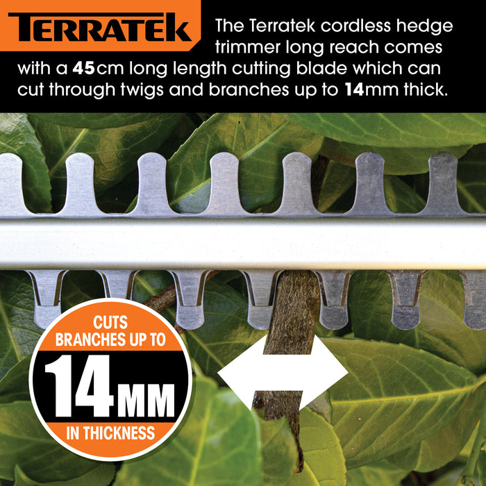 Terratek Terratek Long Reach Hedge Trimmer | 20V Cordless Pole Cutter with 2 Batteries