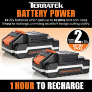 Terratek Terratek Long Reach Hedge Trimmer | 20V Cordless Pole Cutter with 2 Batteries