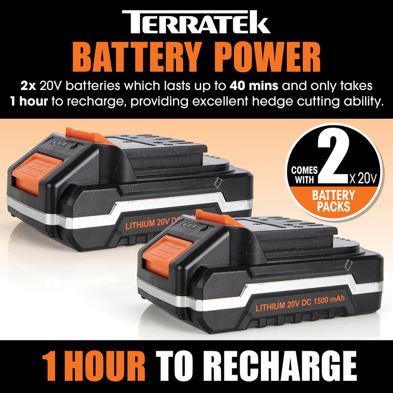 Terratek Terratek Long Reach Hedge Trimmer | 20V Cordless Pole Cutter with 2 Batteries