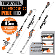 Terratek Terratek Long Reach Hedge Trimmer | 20V Cordless Pole Cutter with 2 Batteries
