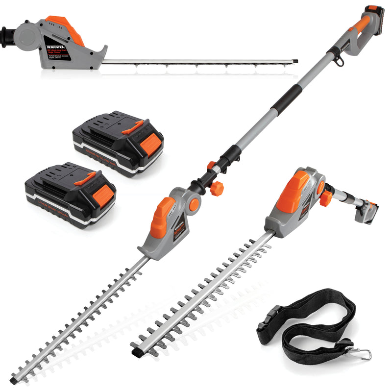 Terratek Terratek Long Reach Hedge Trimmer | 20V Cordless Pole Cutter with 2 Batteries