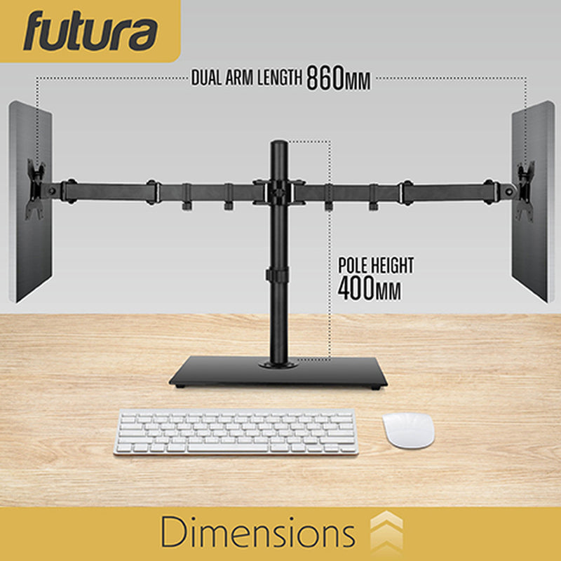 Futura Dual Monitor Stand 13 to 32 Inch | Freestanding Mount Supports 8kg