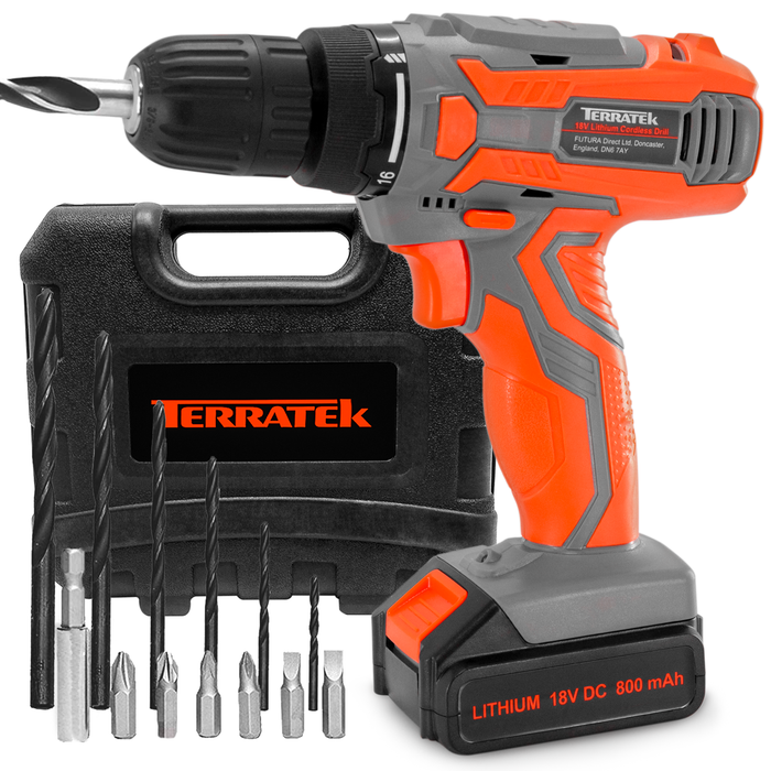 Terratek 13Pc Cordless Drill Driver 18V/20V-Max Lithium-Ion Combi Drill in Carry Case