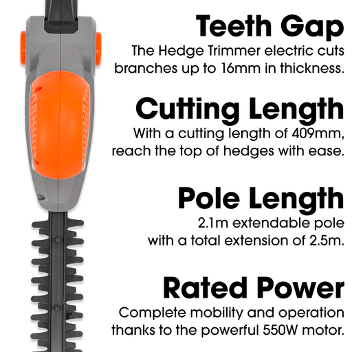 Futura Direct 2.4m 550W Electric Long Reach Corded Pole Hedge Trimmer Telescopic Extendable Pole