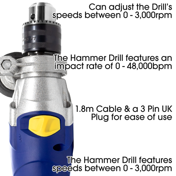 Skotek 1050W Hammer Drill Powerful Variable Speed Electric Drill