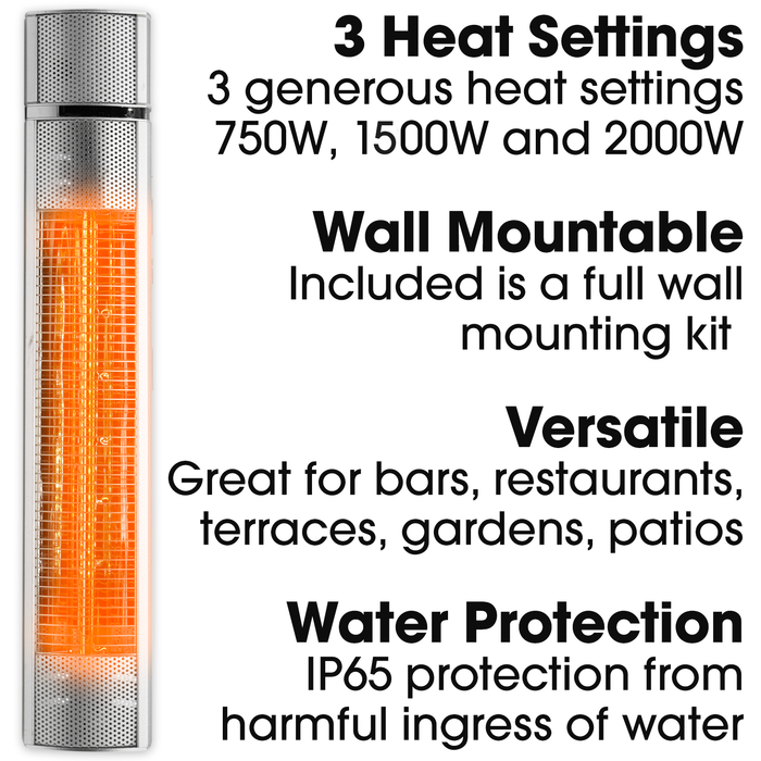 Futura Deluxe Wall Mounted Electric Infrared Outdoor Garden Patio Heater 2000W, Waterproof, Remote Control Included