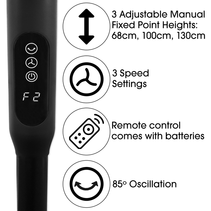 Futura Black 16inch Oscillating Pedestal Standing Fan, Remote & Timer