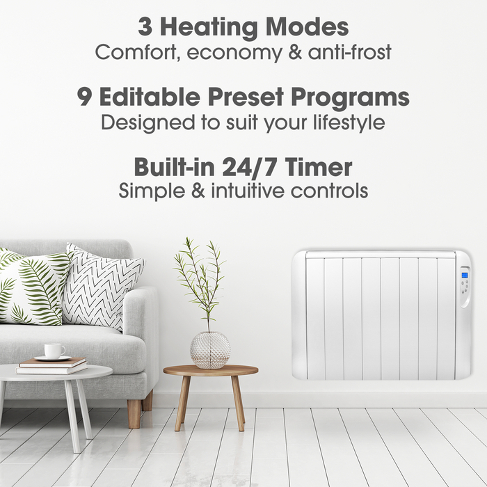 Futura Eco Panel Heater 24 Hour 7 Day Timer 2000W Wall Mounted Low Energy Electric Heater