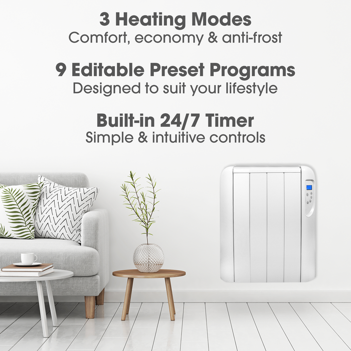 Futura Eco Panel Heater 24 Hour 7 Day Timer 1000W Wall Mounted Low Energy Electric Heater