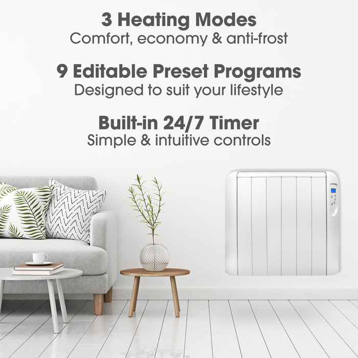 Futura Eco Panel Heater 24 Hour 7 Day Timer 1500W Wall Mounted Low Energy Electric Heater