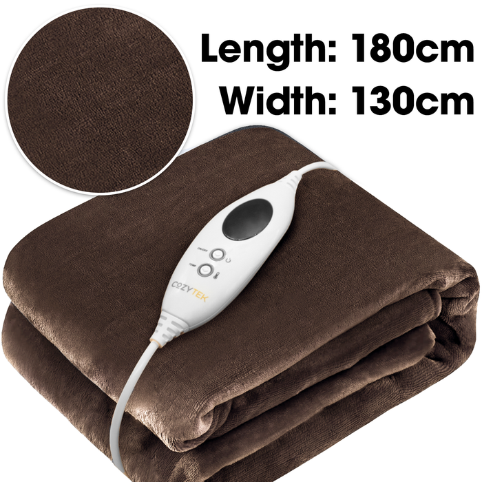 Cozytek Heated Throw Brown Large Electric Fleece Blanket Sofa Bed Throw 180 x 130cm