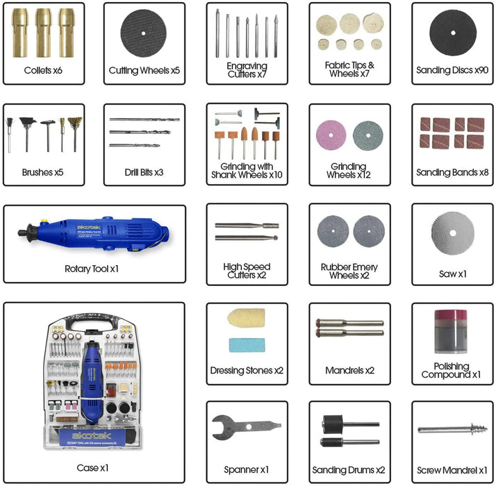 Skotek Rotary Tool Kit 135W with 234pc Accessory Set & Storage Case, Variable Speed 8000-33000rpm, Ideal for DIY, Woodwork & Hobby Craft, Dremel Compatible