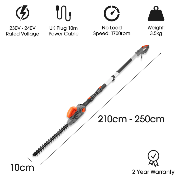2.4m 550W Electric Long Reach Corded Pole Hedge Trimmer Telescopic Extendable Pole