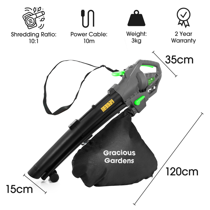 Gracious Gardens Leaf Blower Garden Vacuum and Shredder 35L Collection Bag 3000W