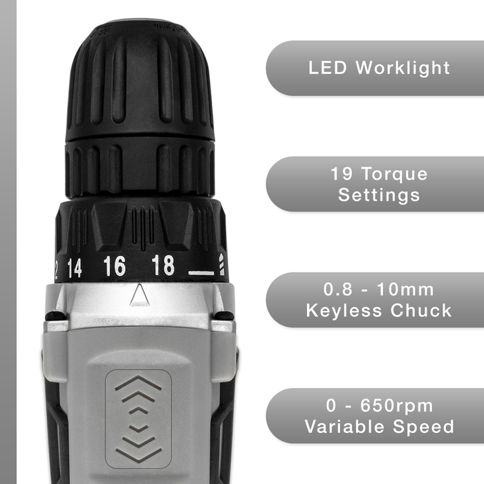 Terratek+ 20v Cordless Drill Fast Charge 13pc Kit Carry Case
