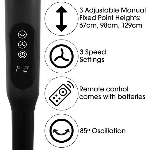 Futura Direct Cozytek Black 14inch Oscillating Pedestal Standing Fan, Remote & Timer
