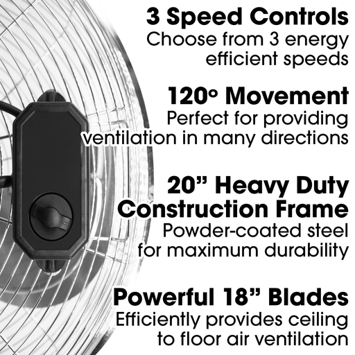 Futura Direct High Velocity Floor Fan Large 20 Inch 50cm 110W Max Power Chrome Fan