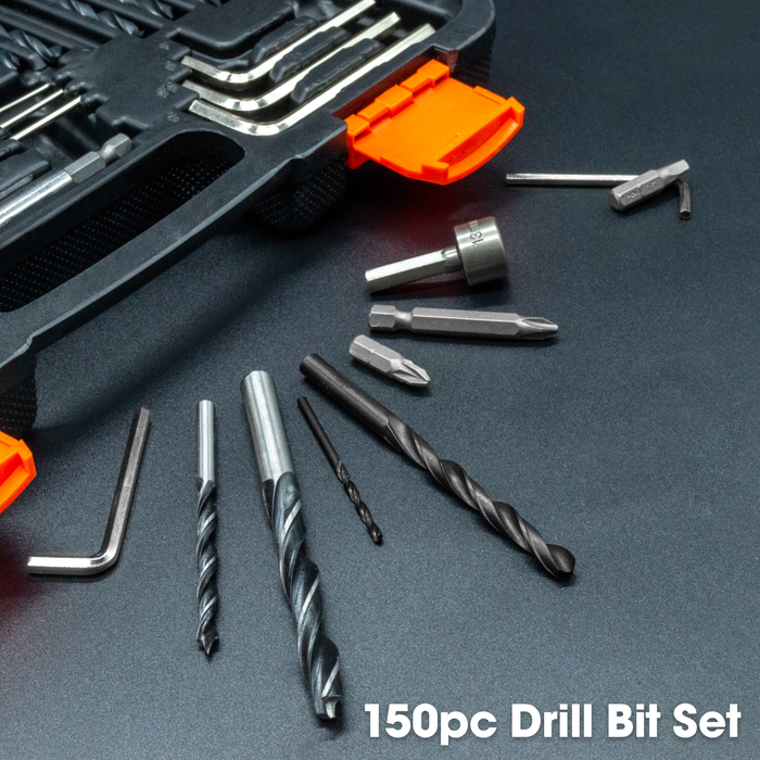 Drill Bit Set 150pc & Carry Case, Includes Screwdriver Bits