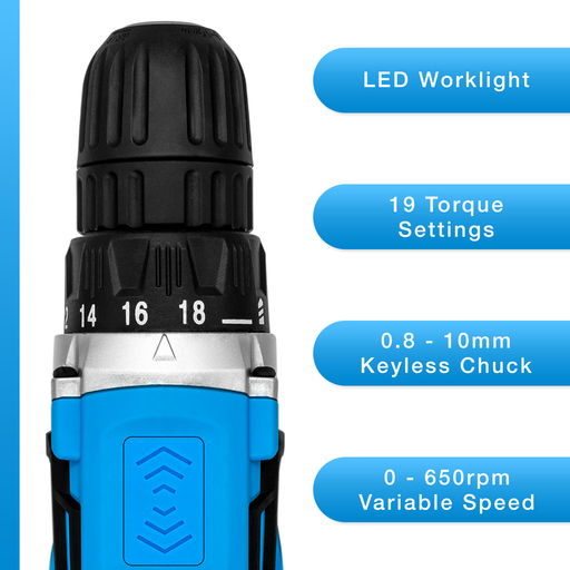 Futura Direct Naerok 20V Cordless Drill Driver with 13pc Drill Bit Accessory Kit