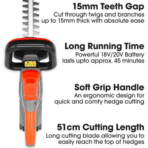 Futura Direct Terratek 20V Cordless Hedge Trimmer 2 Batteries