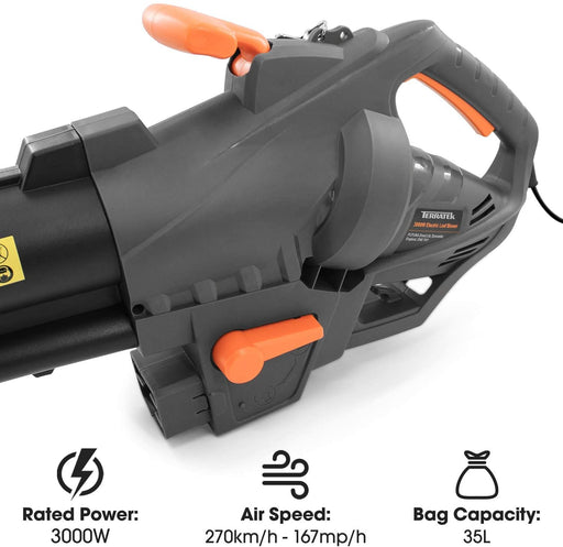 Futura Direct Terratek 3000W 35L Leaf Blower Garden Vacuum and Shredder, 10m Cable